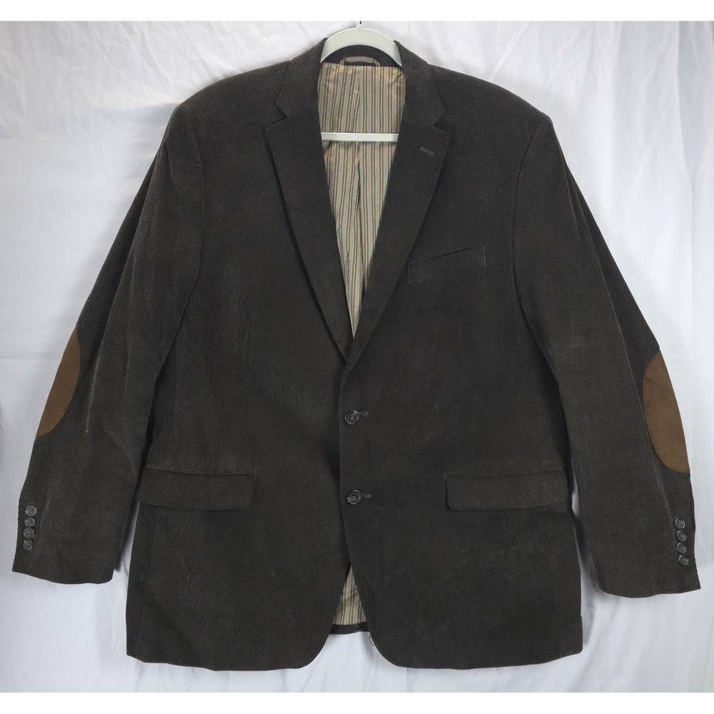 Chaps Corduroy Sport Coat Blazer Brown Elbow Patches Men 46R Smart Casual Office